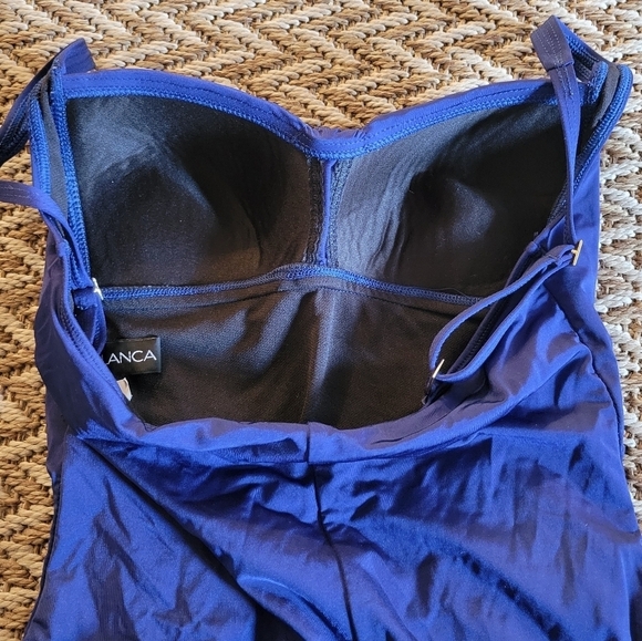 La Blanca One Piece Sweetheart Swim Suit Navy Blue Shirred Front Size 8 #LB2ZQ11 - Picture 13 of 16